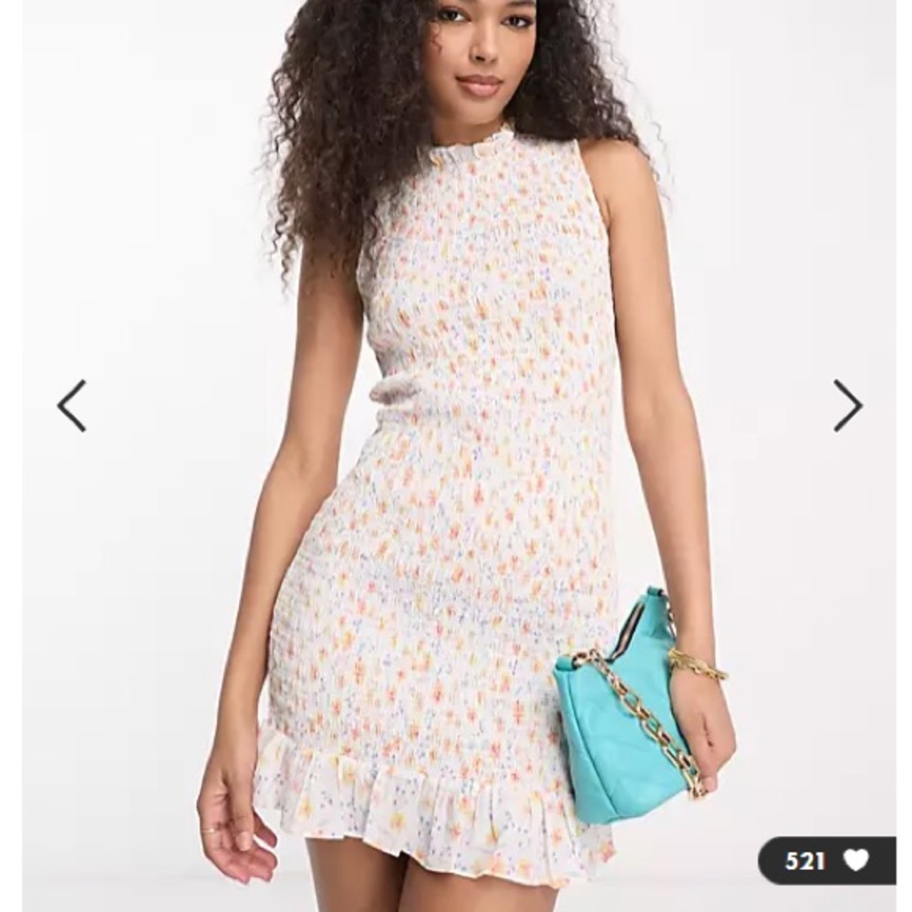 French Connection shirred mini dress in white floral size xs